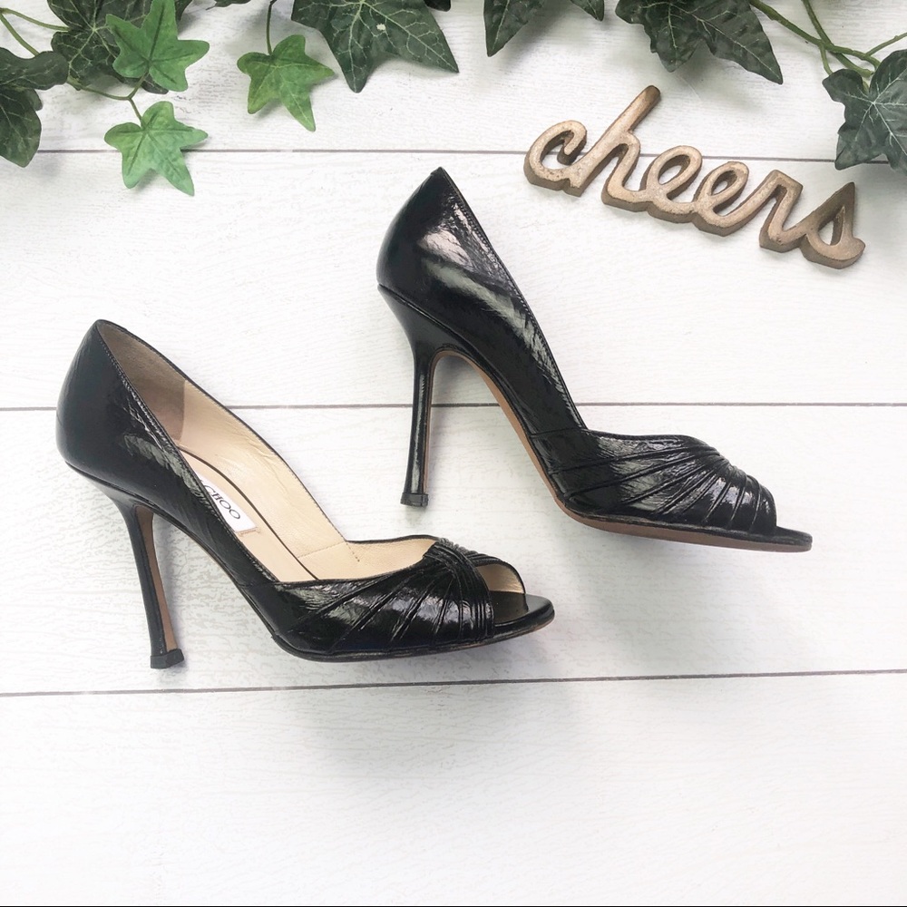Jimmy Choo Patent Leather Peep Round Toe Heels